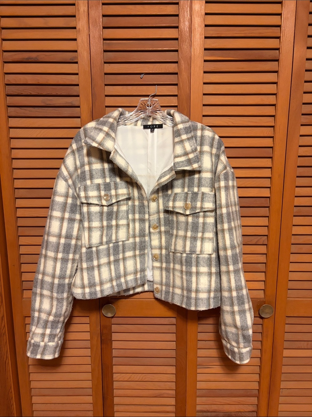 Cozy Plaid Button-Up Jacket in Cream & Gray
